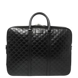 Pre Owned Gucci Black Guccissima Leather Briefcase