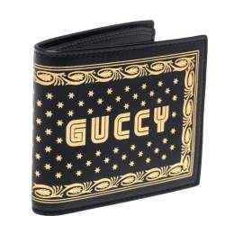 Gucci Black Leather Guccy Logo Bifold Wallet