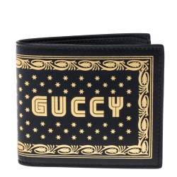 Gucci Black Leather Guccy Logo Bifold Wallet