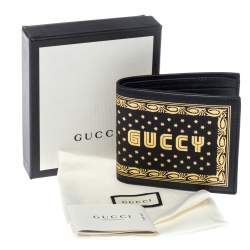 Gucci Black Leather Guccy Logo Bifold Wallet