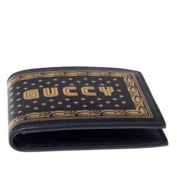 Gucci Black Leather Guccy Logo Bifold Wallet