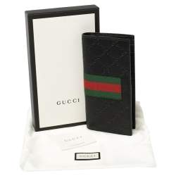 Gucci Black Guccissima Leather Web Long Wallet