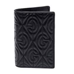 Pre Owned Gucci Black G Rhombus Quilted Leather Bifold Passport Holder