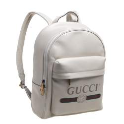 Gucci Off White Leather Logo Print Backpack