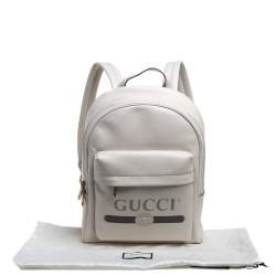 Gucci Off White Leather Logo Print Backpack