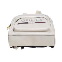 Gucci Off White Leather Logo Print Backpack