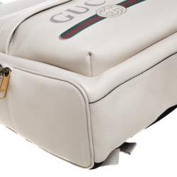 Gucci Off White Leather Logo Print Backpack