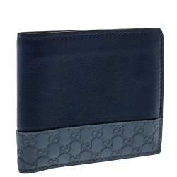 Gucci Blue Micro Guccissima Leather Bi-Fold Wallet