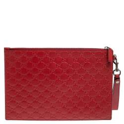 Gucci Red Guccissima Leather Wristlet Pouch