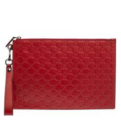 Gucci Red Guccissima Leather Wristlet Pouch