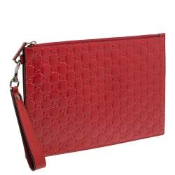Gucci Red Guccissima Leather Wristlet Pouch