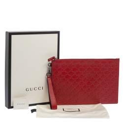 Gucci Red Guccissima Leather Wristlet Pouch