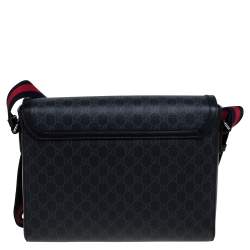 Gucci Black GG Supreme Canvas and Leather Military Messenger Bag