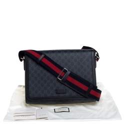 Gucci Black GG Supreme Canvas and Leather Military Messenger Bag