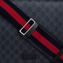 Gucci Black GG Supreme Canvas and Leather Military Messenger Bag