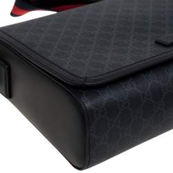 Gucci Black GG Supreme Canvas and Leather Military Messenger Bag