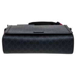 Gucci Black GG Supreme Canvas and Leather Military Messenger Bag