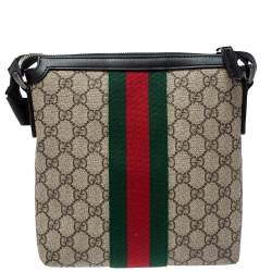 Gucci Beige GG Supreme Canvas Web Flat Messenger Bag