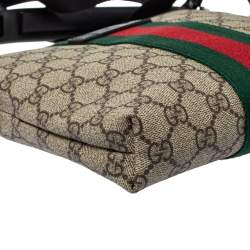 Gucci Beige GG Supreme Canvas Web Flat Messenger Bag