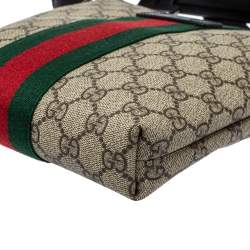 Gucci Beige GG Supreme Canvas Web Flat Messenger Bag