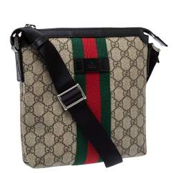 Gucci Beige GG Supreme Canvas Web Flat Messenger Bag