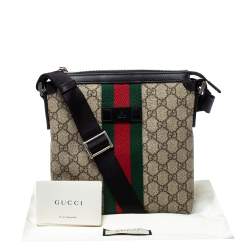 Gucci Beige GG Supreme Canvas Web Flat Messenger Bag