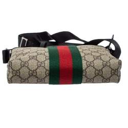 Gucci Beige GG Supreme Canvas Web Flat Messenger Bag