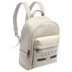 Gucci Off White Leather Logo Print Backpack