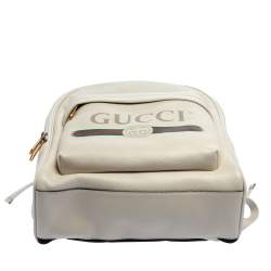 Gucci Off White Leather Logo Print Backpack