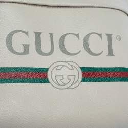 Gucci Off White Leather Logo Print Backpack