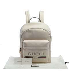 Gucci Off White Leather Logo Print Backpack