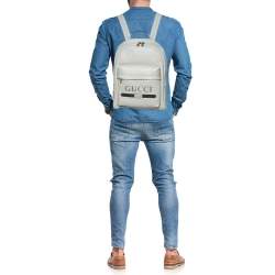 Gucci Off White Leather Logo Print Backpack
