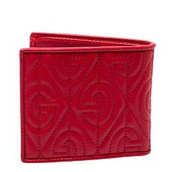 Pre Owned Gucci Red Rhombus Leather Bifold Wallet