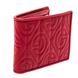Pre Owned Gucci Red Rhombus Leather Bifold Wallet