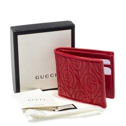 Pre Owned Gucci Red Rhombus Leather Bifold Wallet
