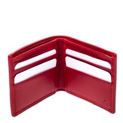 Pre Owned Gucci Red Rhombus Leather Bifold Wallet