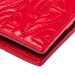 Pre Owned Gucci Red Rhombus Leather Bifold Wallet