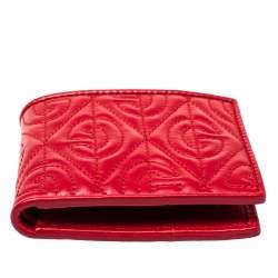 Pre Owned Gucci Red Rhombus Leather Bifold Wallet