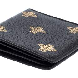 Pre Owned Gucci Black Leather Bee Star Bifold Wallet