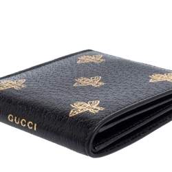 Pre Owned Gucci Black Leather Bee Star Bifold Wallet