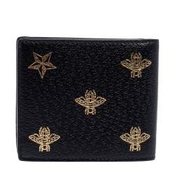 Pre Owned Gucci Black Leather Bee Star Bifold Wallet
