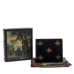 Pre Owned Gucci Black Leather Bee Star Bifold Wallet