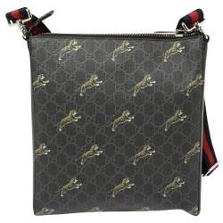 Gucci Black GG Supreme Canvas and Leather Bestiary Messenger Bag