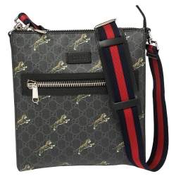Gucci Black GG Supreme Canvas and Leather Bestiary Messenger Bag