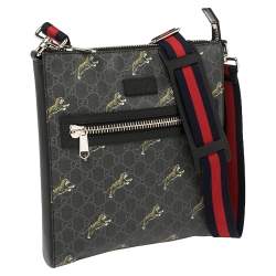 Gucci Black GG Supreme Canvas and Leather Bestiary Messenger Bag