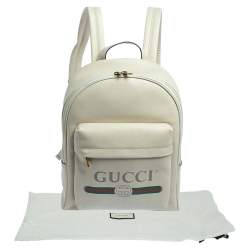 Pre Owned Gucci Off White Leather Logo Print Backpack