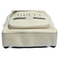 Pre Owned Gucci Off White Leather Logo Print Backpack