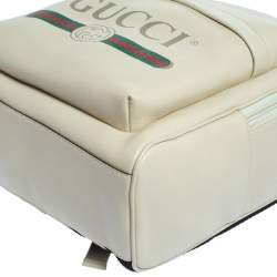 Pre Owned Gucci Off White Leather Logo Print Backpack
