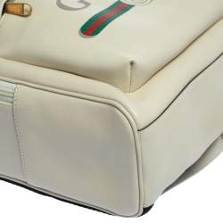 Pre Owned Gucci Off White Leather Logo Print Backpack