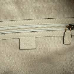 Pre Owned Gucci Off White Leather Logo Print Backpack
